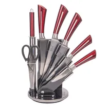 Jogo de Facas Bass para Cozinha Inox 7 Peças + Suporte Giratorio Cor Vermelha