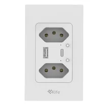 Tomada de Parede Inteligente 4LIFE FLS2BRW Wifi Tomada Dupla + USB
