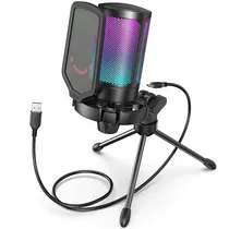 Microfone Fifine A6V com Tripe USB/RGB - Black