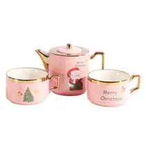 Tetera Navideño c/Tazas Rosa 3 PCS
