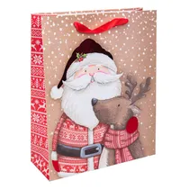 Sacola Natal Marrom Design Papai Noel 32X26X10CM