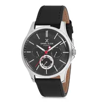 Relógio Analógico Masculino Daniel Klein DK12118-1 Exclusive Gents / Pulseria de Couro Genuino - Preto/Prata
