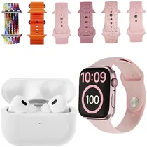 Kit Relógio K27-Combo Mini 41 MM com Bluetooth - Rosa + Fone de Ouvido Sem Fio