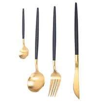 Jogo de Talheres Inox com Detalhes Em Dourado 24Pçs