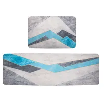 Tapete para Cozinha Passadeira Antiderrapante 2 Peças 40X60 Y 40X124 Gris com Azul Claro