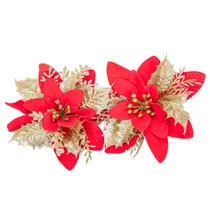 Flor Natalina Vermelha com Detalhes Dourados 2 Pçs
