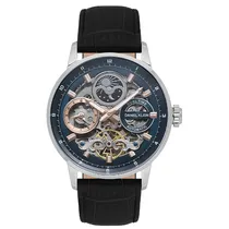 Relogio Analógico Masculino Daniel Klein DK.1.14013-4 Skeleton / Pulseira de Couro - Preto/Prata/Azul