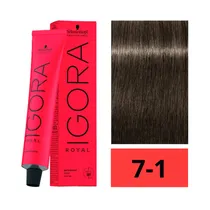 Crema de Coloración Schwarzkopf Igora Royal 7-1 Rubio Medio Ceniza 60GR