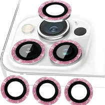 Pelicula Protetora de Vidro para Camera 4LIFE para iPhone 13 Pro / 13 Pro Max / Anéis de Metal / Anti-Riscos - Um Conjunto (3 Peças) - Rosa