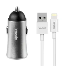 Carregador Veicular Yookie PC1 - 12W - 2X USB - com Cabo USB/Lightning - Prata