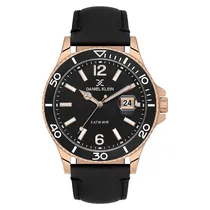 Relogio Analógico Masculino Daniel Klein DK.1.13905-4 Premium Gents / Pulseira de Couro Genuino - Preto/Rose Gold