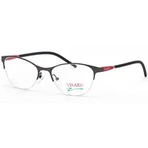 Óculos de Grau Visard HQ08-45 Feminino, Tamanho 51-18-142 C3A-4 - Cinza, Vermelho e Preto