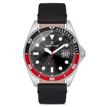 Relogio Analogico Masculino Daniel Klein DK.1.12665-2 Premium Gents / Pulseira de Couro Genuino - Preto/Vermelho/Prata