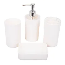 Kit Banheiro Plástico Tampa Transp. Branco 4PÇS