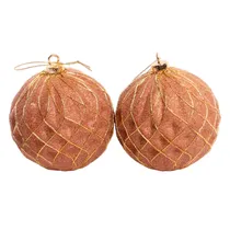 Bola de Natal Vermelha/Dourada com Textura Purpurina 10CM 2 Peças.
