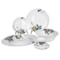 Jogo de Jantar Branco Floral/Dorado 32 Pç Vidro Frances