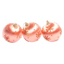 Bola de Natal Rosa com Flocos 8CM com 3 Peças.