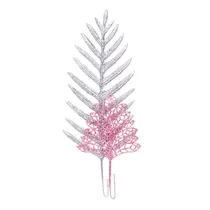 Galho Decorativo Natalino Tipo Samambaia com Glitter Prateado e Vermelho 34X16 CM 2 PCS