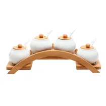 Potes de Cerâmica com Colher – Conjunto com 4 Peças 6X8 CM + Soporte
