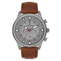 Relogio Analogico Masculino Daniel Klein DK.1.12723-3 Exclusive Gents / Pulseira de Couro Genuino - Marrom/Cinza