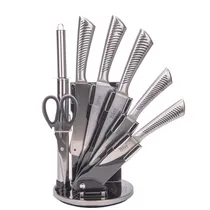 Jogo de Facas Bass para Cozinha Inox 7 Peças + Suporte Giratorio Listras