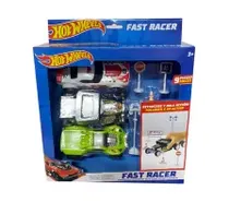 Fun Max Vehiculos Vehiculo Pullback Hot Wheels Fast Racer 13 CMS 3PACK + 6 Acc Plastico 4+ Años Multicolor