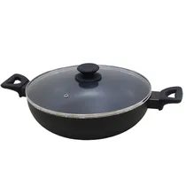Wok c/Tapa de Vidrio Aluminio c/Teflon Negro 30CMX8CM