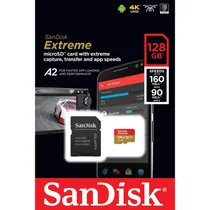 Memória Micro SD Sandisk Extreme 160-90 MB/s C10 U3 128 GB (SDSQXA1-128G-GN6MA)