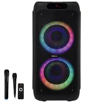 Caixa de Som Karaoke Mox MO-S881 / 2X 8" / 100W / Bluetooth / USB / Rádio FM / RGB / Microfone - Preto
