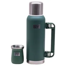 Garrafa Termica Luo LU-4304 de Aço Inoxidavel / 1 Litro + Cuia de 160ML - Verde Oscuro