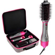 Kit Escova Secador Quanta QTKCS7001 4 En 1 Perfectlook de 1300W Bivolt - Gris/Rosa