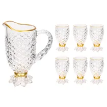 Conjunto de Jarra e Copos de Vidro 13.5X7CM - 7 Peças Transparente com Dourado