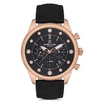 Relogio Analogico Masculino Daniel Klein DK.1.12723-6 Exclusive Gents / Pulseira de Couro Genuino - Preto/Rose Gold