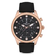 Relogio Analógico Masculino Daniel Klein DK.1.12723-6 Exclusive Gents / Pulseira de Couro Genuino - Preto/Rose Gold