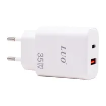 Carregador / Adaptador de Parede Luo LU-8197 / 35W / USB-C / USB-A + Cabo USB-C - USB-C - Blanco
