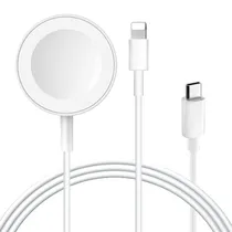 Cabo Carregador 2 Em 1 Magsafe para Relogio Lightning / USB-C - Branco