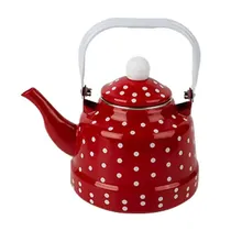 Chaleira Esmaltada Vintage Porcelana Elegante 1,7 Litros Cor Vermelha Poá Branca.