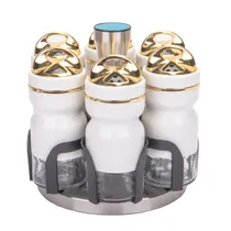 Porta Tempero Giratório Condimento 6 Peças Inox Branco Redondo