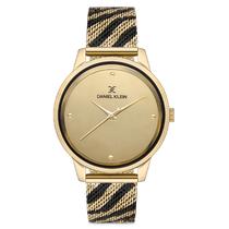 Relogio Analogico Feminino Daniel Klein DK.1.12686-3 Premium Ladies / Pulseira de Malha Metalica - Dourado/Preto