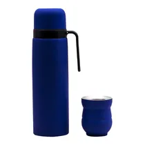Garrafa Termica Bigstar Plus BSP-1007-R de Aço Inoxidavel de 1 Litro + Cuia de 140ML BSP-142-R - Azul Oscuro