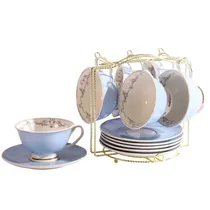 Conjunto de 6 Xícaras e Pires com Suporte para Café Ou Chá