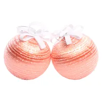 Bola de Natal Rosa com Listras Brilhantes 10CM com 2 Peças.