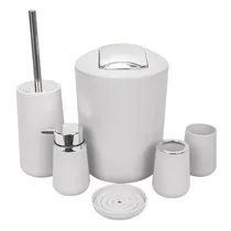 Ogo de Banho Em Porcelana com Detalhes Cromados 6 Peças - Cinza