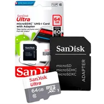Cartão de Memória Mem Micro-SD Sandisk 64GB Ultra Clase 10 100MB/s