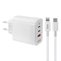 Carregador Hye HYEC79L - 65W - 2X Tipo c/USB - Cabo Tipo c/Lightning - Bivolt - Branco