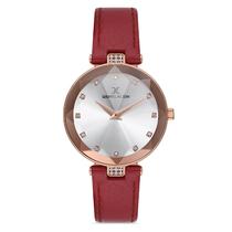 Relogio Analogico Feminino Daniel Klein DK.1.12728-2 Premium Ladies / Pulseira de Couro Genuino - Vermelho/Rose Gold