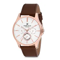 Relógio Analógico Masculino Daniel Klein DK12118-5 Exclusive Gents / Pulseira de Couro Genuino - Marrom/Rose Gold