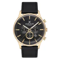 Relogio Analógico Masculino Daniel Klein DK.1.12753-5 Exclusive Gents / Pulseira de Couro Genuino - Preto/Dourado