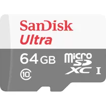Memória Micro SD Sandisk Ultra 100 MB/s C10 64GB (SDSQUNR-064G-GN3MA)