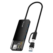Hub Adaptador Multiporta FTX CT-HUBT3-PB / 5GBPS / USB - USB-C / 4X USB / 1X USB-C - Preto